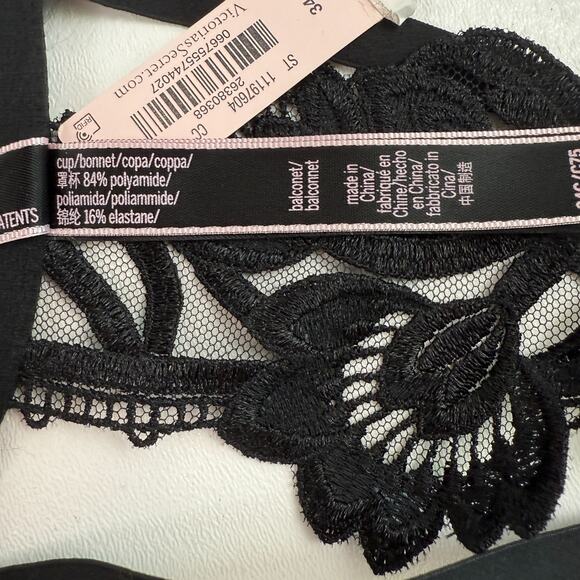 Victorias Secret Floral Embroidered Strappy Open Cup Black Bralette Bra  34DD - Picture 9 of 14